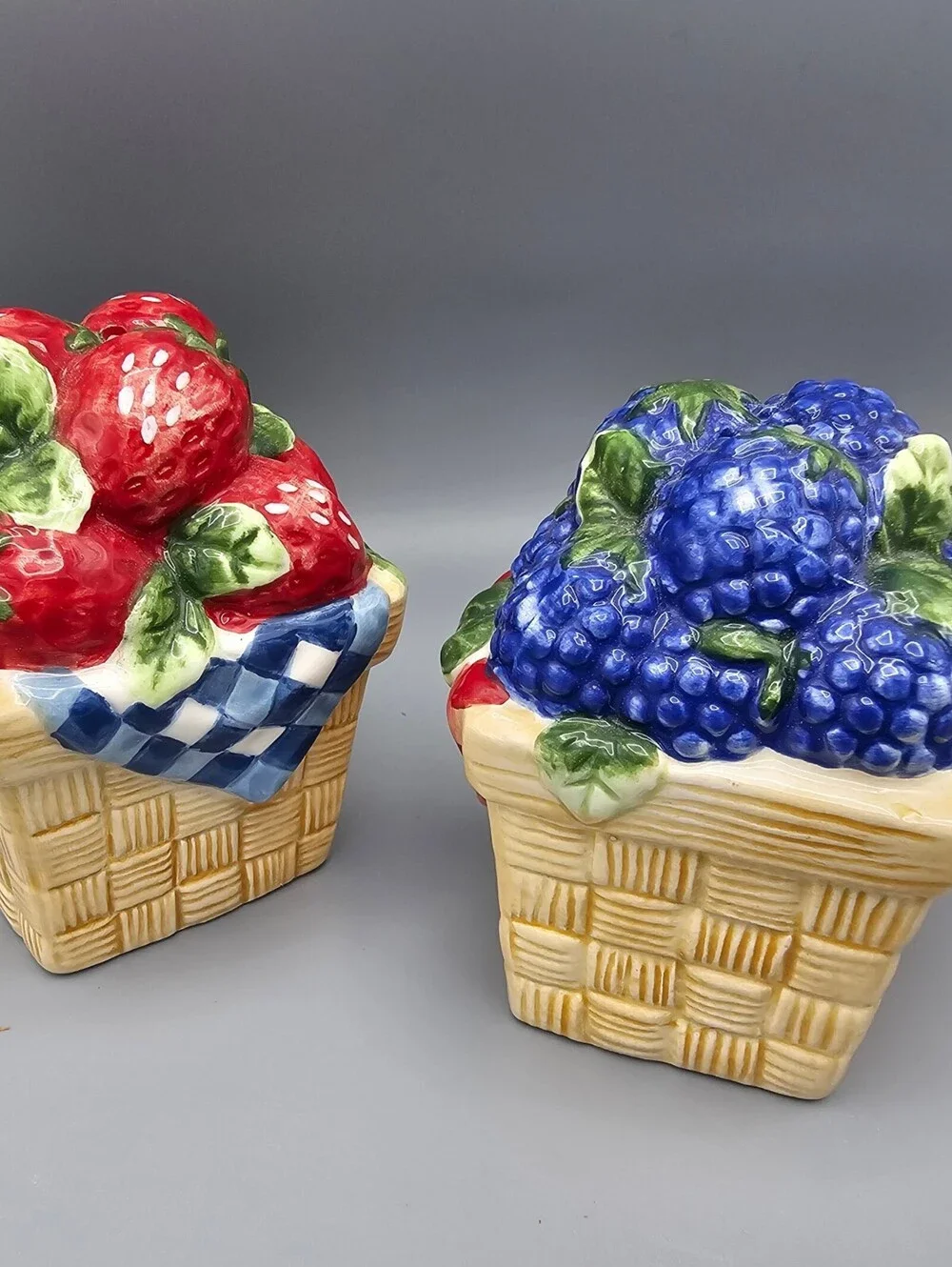 Ceramic Strawberry and Blueberry Basket Salt and Pepper Shakers